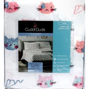 Cuddl Duds Twin Sheet Set Savvy Cats Brushed Cotton Heavyweight Flannel Warm